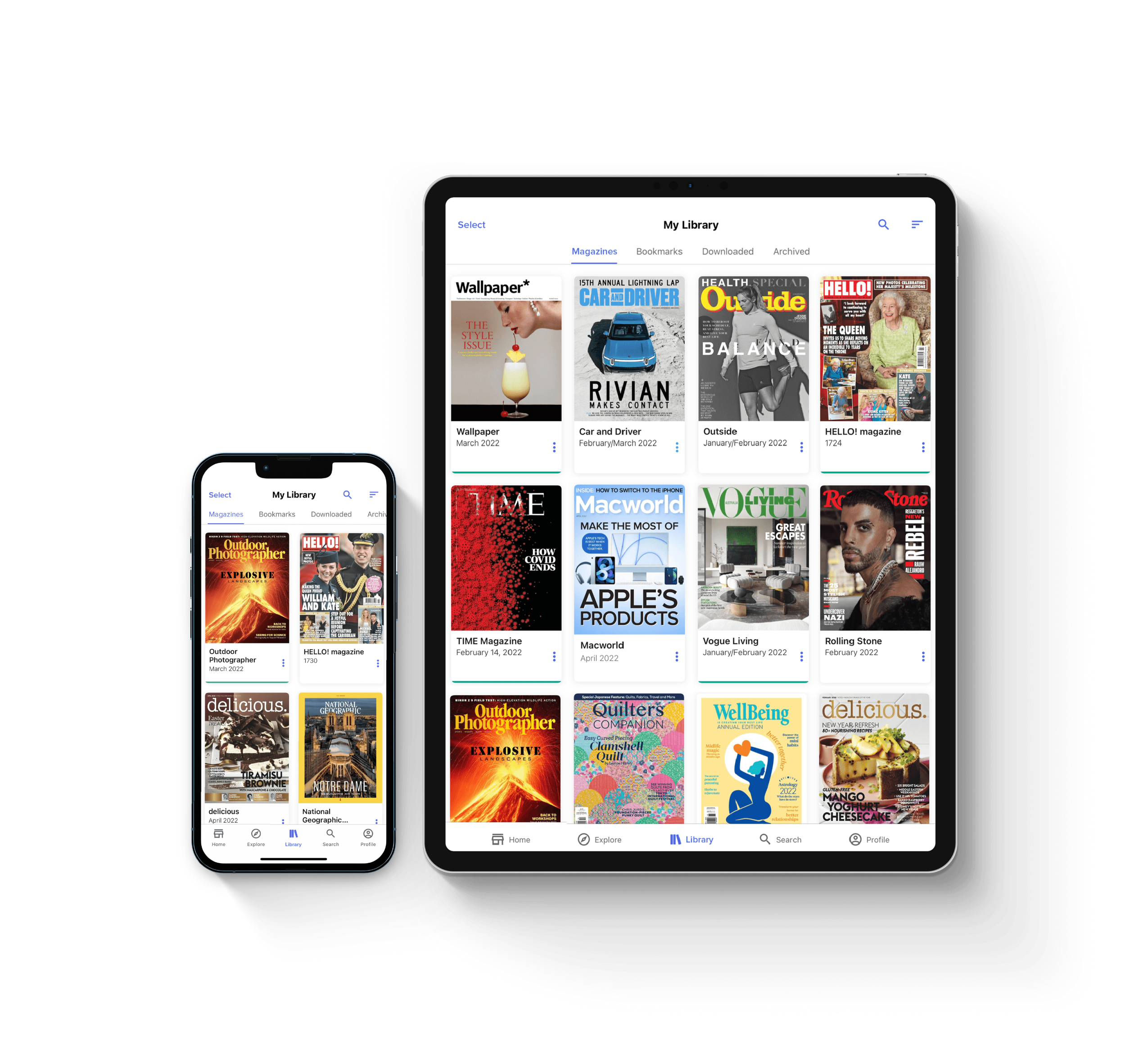 Zinio Unlimited app on mobile and tablet